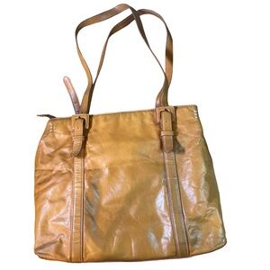 Kate Landry Tan Genuine Pebbled Leather  Buckle Tote Bag
